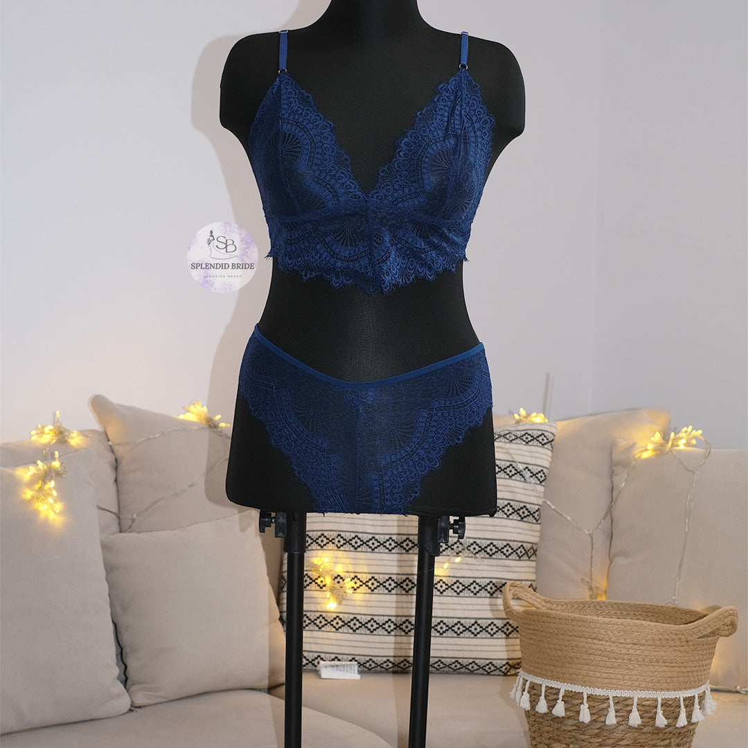 Deux pièces en dentelle simple Bleu