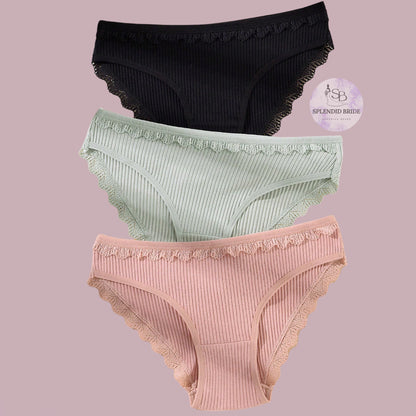 Ensemble de 3 pièces culottes en coton et dentelle