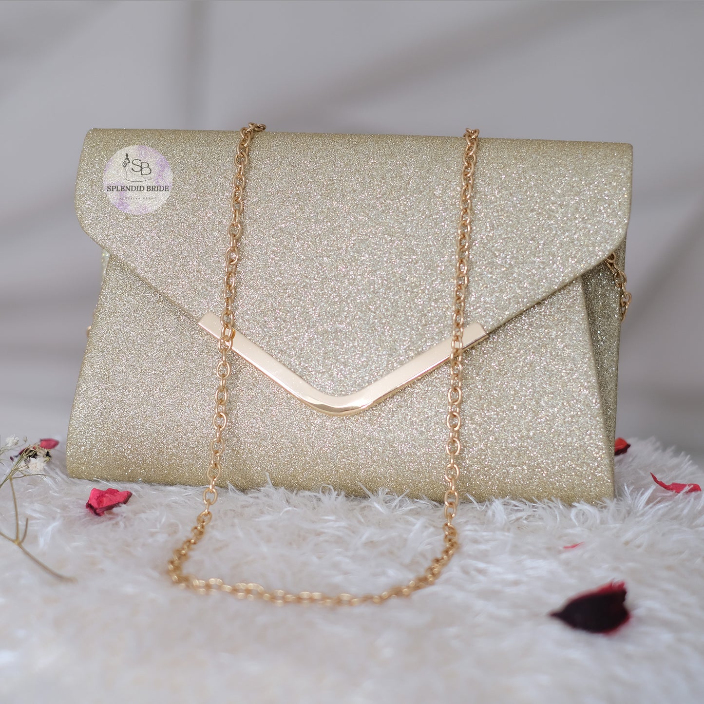 Pochette fête doré à paillettes