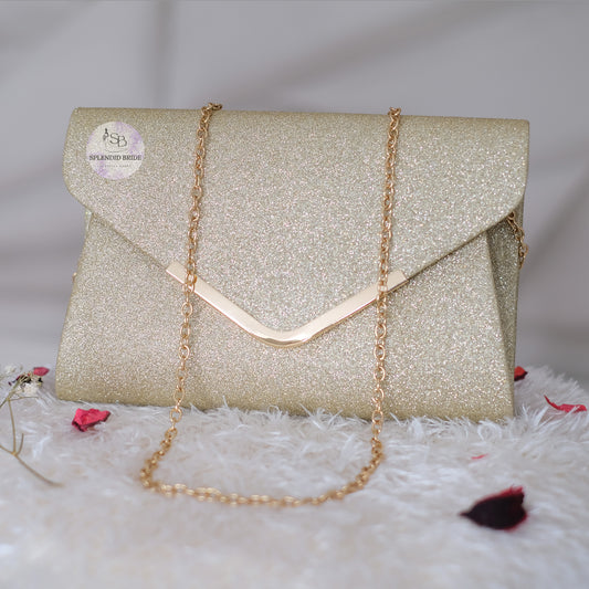 Pochette fête doré à paillettes