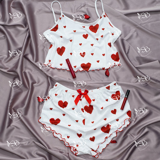 Pyjama short coeurs rouge