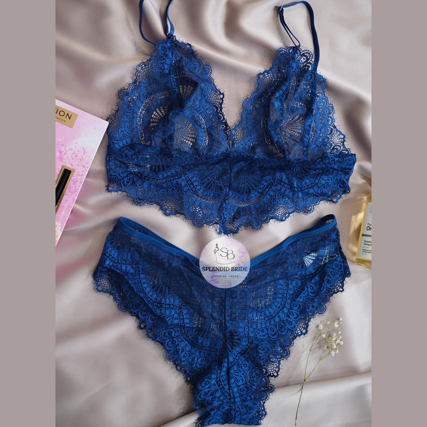 Deux pièces en dentelle simple Bleu
