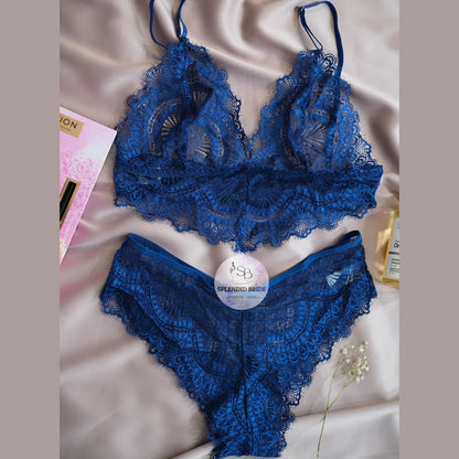 Deux pièces en dentelle simple Bleu