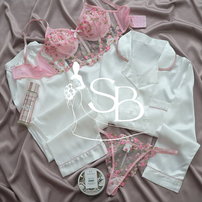 Ensemble Blanc et Rose Pyjama + Deux pièces