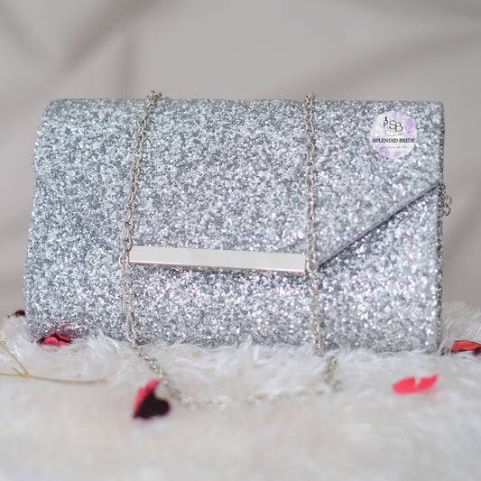 Pochette fête argenté à paillettes